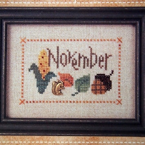 November (ohne Charm) - Flip It A Year mit Anhänger von Lizzie Kate Vintage Small Cross Stitch Pattern Leaflet 2001