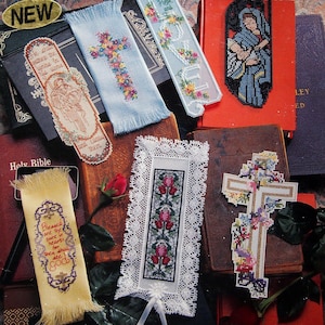 Inspirierende Lesezeichen von Sam Hawkins Vintage 1994 Kreuzstichmuster Faltblatt