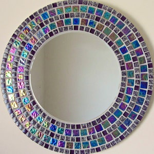 50cm ,Beautiful Handmade Mosaic Mirror Bevelled Edge Glass Purple Crackel Mosaic Tile