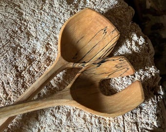 Hand carved wooden salad spoons