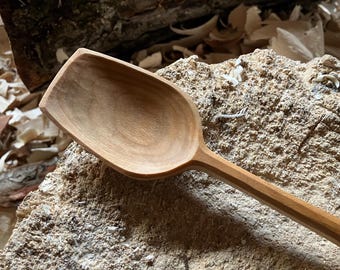 Hand carved wooden cooking spoon