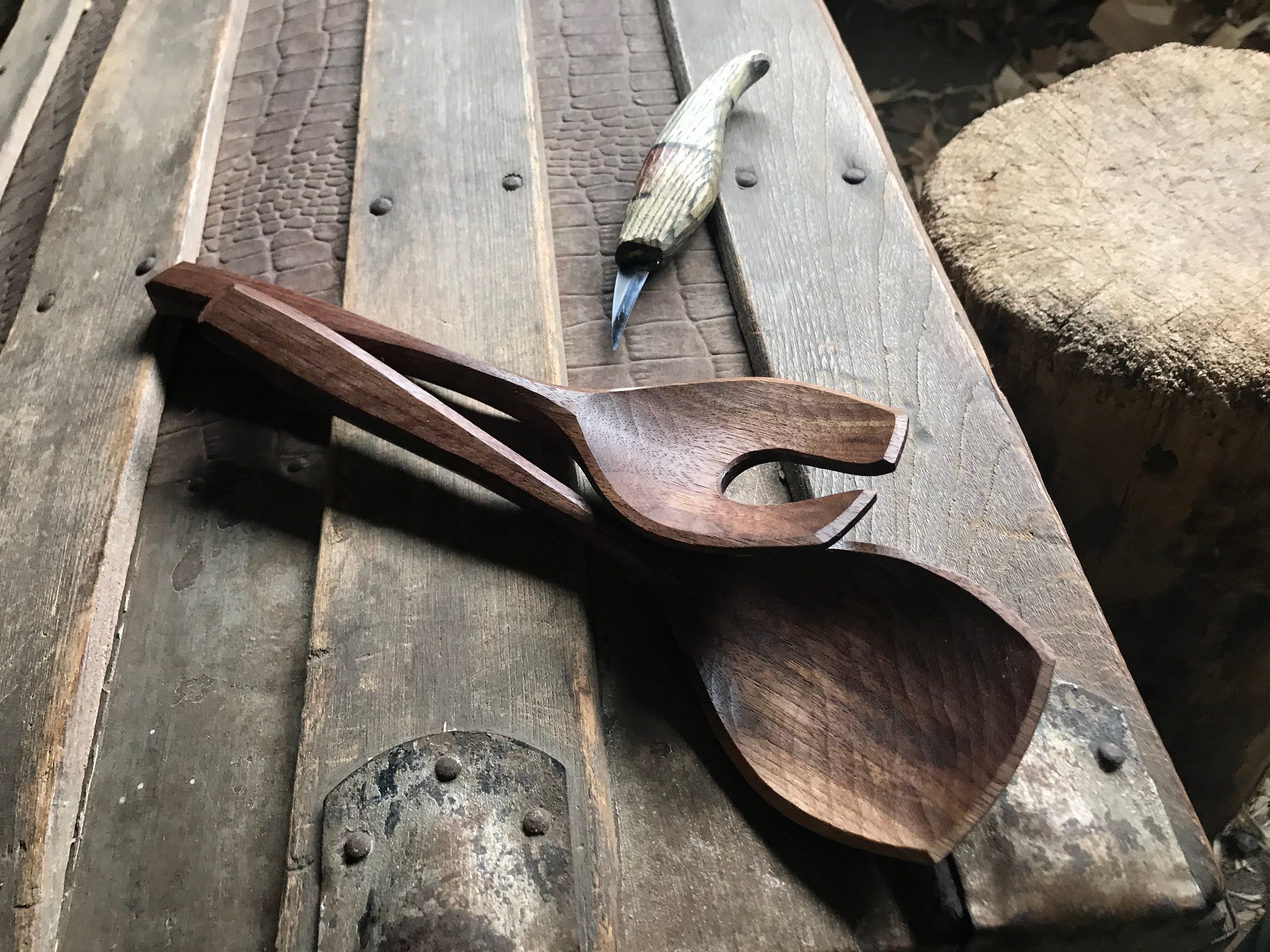 10 Salad spoons, salad servers, wooden spoons, serving spoons, hand