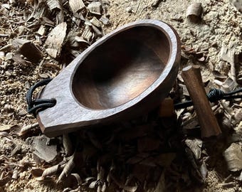 Hand carved wooden canoe cup or noggin