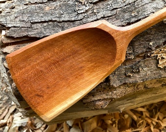 Wok style spoon, wooden spoon, cooking spoon, serving spoon, 11”hand carved wooden spoon