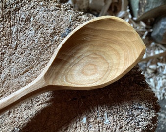 10 inch cooking spoon, serving spoon, right handed, hand carved wooden spoon