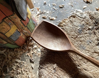 11 inch cooking spoon, serving spoon, hand carved wooden spoon