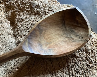 Cooking spoon, serving spoon, left handed, 12” hand carved wooden spoon