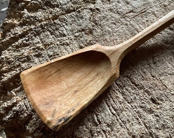 Wok style cooking spoon, 9” wooden spoon
