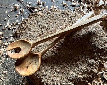 Hand carved wooden salad spoons