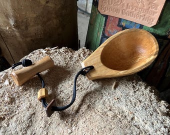 Hand carved wooden canoe cup or noggin