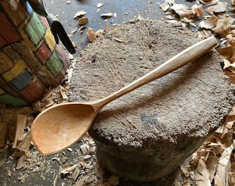 Cooking spoon, serving spoon, left handed, hand carved wooden spoon