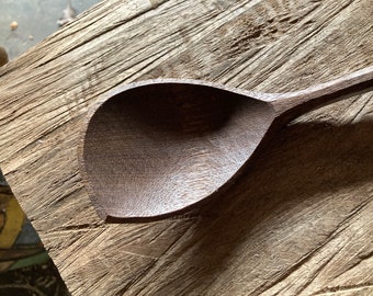 11 inch cooking spoon, serving spoon, left handed, hand carved wooden spoon