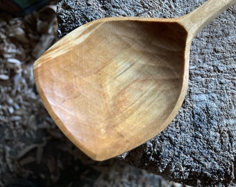 11 inch serving spoon, wooden spoon, hand carved wooden spoon