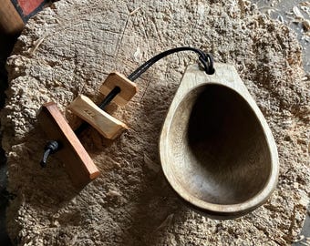 Hand carved wooden canoe cup or noggin