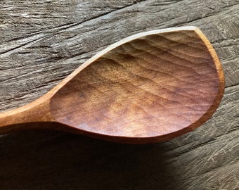 Cooking spoon, serving spoon, left handed, 11” hand carved wooden spoon