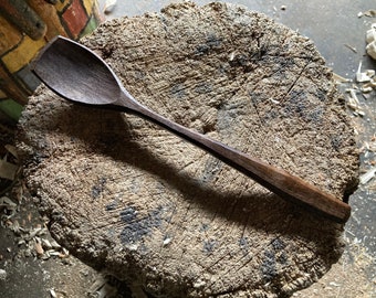 Cooking spoon, eating spoon, camping spoon, 9” hand carved wooden camp spoon