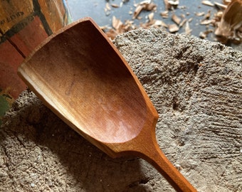 Wok style spoon, wooden spoon, cooking spoon, serving spoon, hand carved 14” spoon