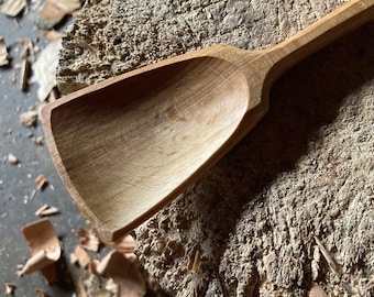Wok style cooking spoon, 11” wooden spoon