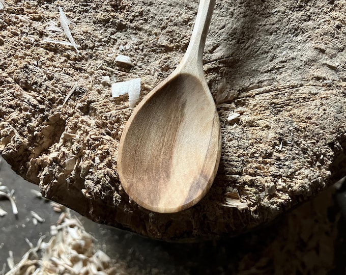 Featured listing image: Hand carved wooden cooking and eating spoon, nine inches long