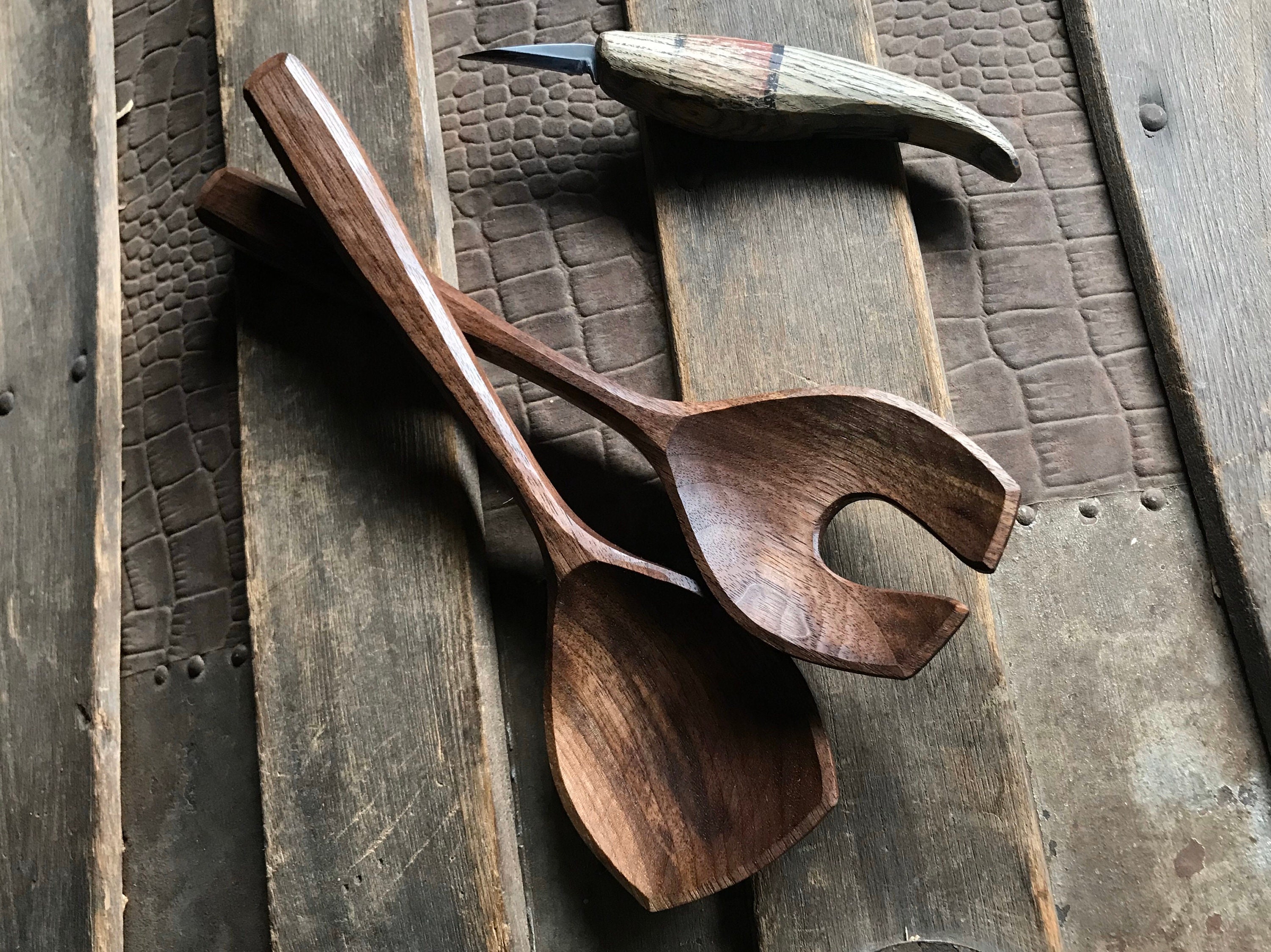 10 Salad spoons, salad servers, wooden spoons, serving spoons, hand