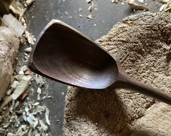 Wok style cooking spoon, wooden spoon, serving spoon, hand carved spoon by my son Patrick