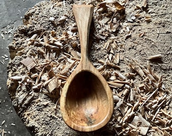 Hand carved wooden coffee scoop