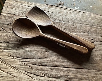 Salad spoons, serving spoons, cooking spoons, 8” long, hand carved by the large apprentice