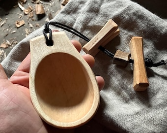 Hand carved wooden canoe cup or noggin