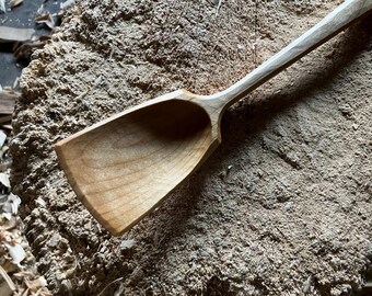 Wok style cooking spoon, 11” wooden spoon