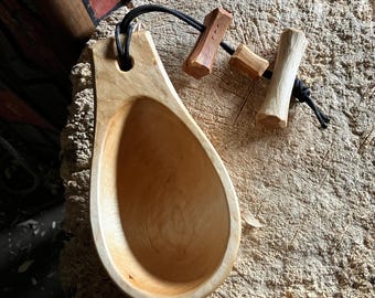 Hand carved wooden canoe cup or noggin