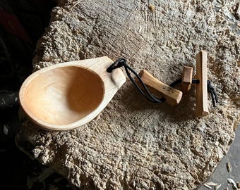 Hand carved wooden canoe cup or noggin