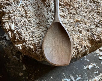 Hand carved left handed wooden cooking spoon