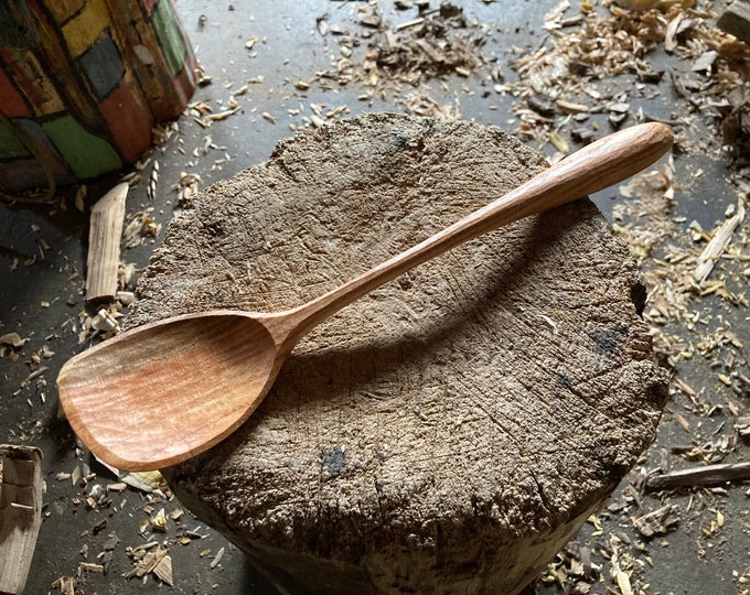 Featured listing image: Cooking spoon, serving spoon, right handed, 13” hand carved wooden spoon