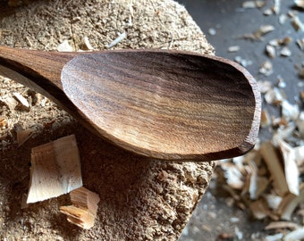 12 inch cooking spoon, serving spoon, right handed, hand carved by the small apprentice