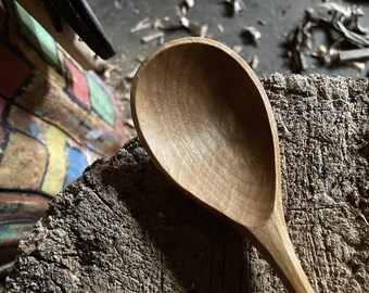 10 inch cooking spoon, serving spoon, wooden spoon, hand carved wooden spoon