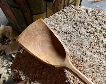Wok style cooking spoon, 12” wooden spoon