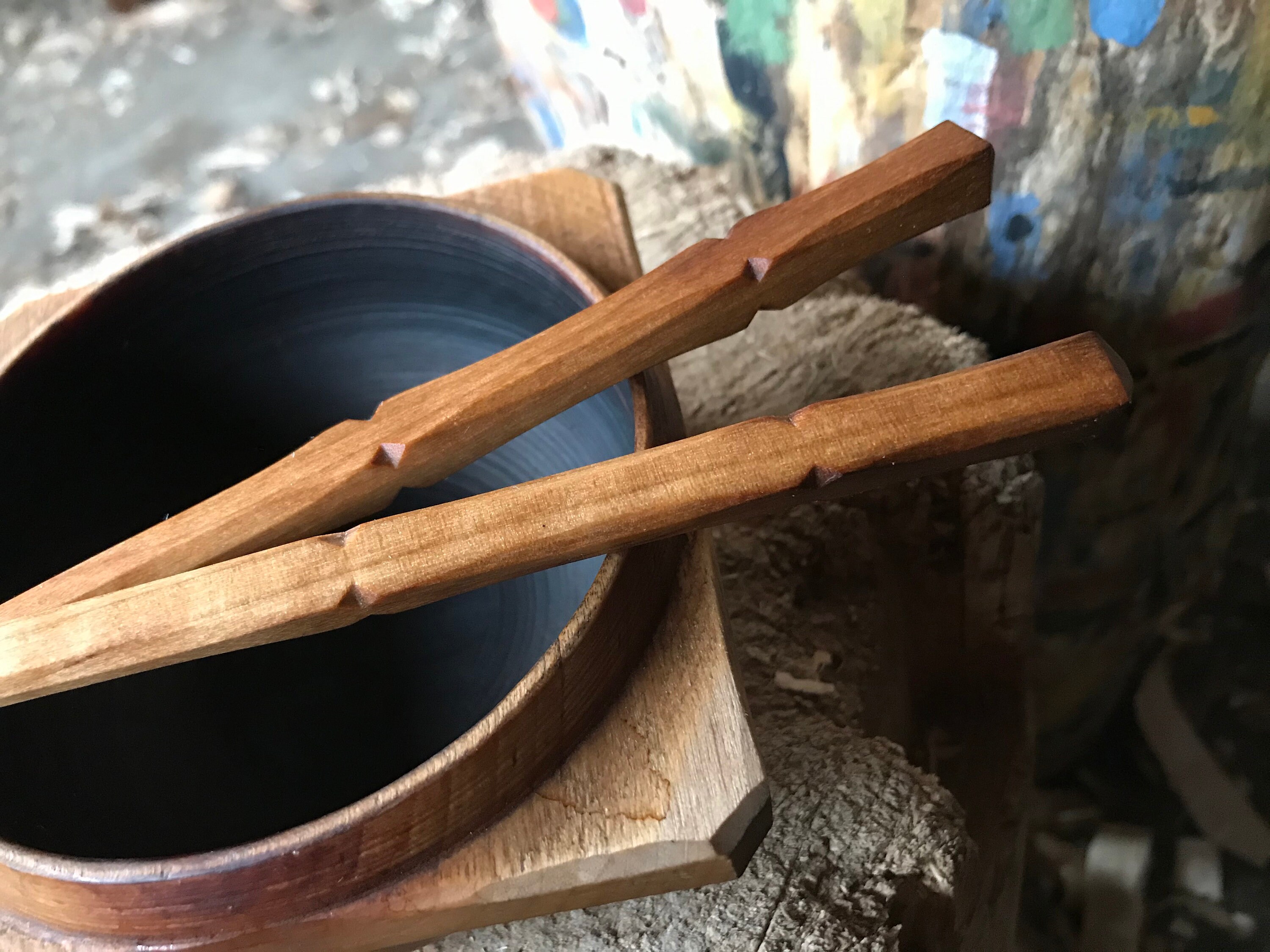 10 hand carved wooden chopsticks