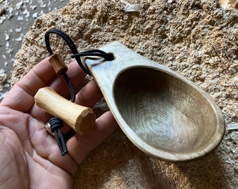 Hand carved wooden canoe cup or noggin