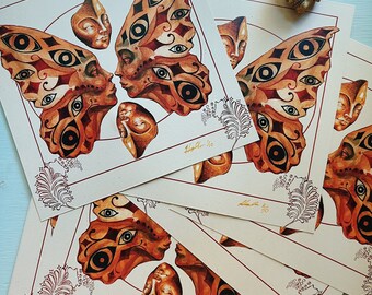 Whimsical Butterfly Watercolor Print on Birch Cardstock