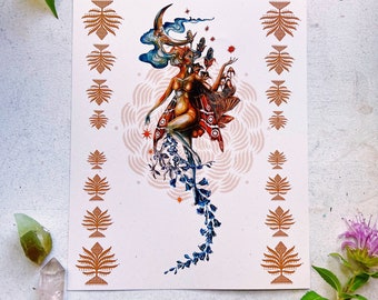 Bluebell Faerie Watercolor Print: Celestial Forest Art (8x10”)
