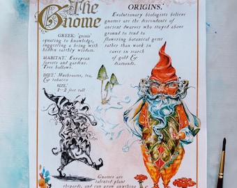 Gnome Field Note Print – Forest Creature Art, Fantasy Wall Decor (8x10")