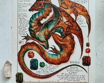 Sand Dragon Field Note — Fantasy Mythology Art Print, Watercolor on Birch Paper, Dragon Lover Gift, 8x10 Wall Art