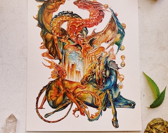 Timebattle: Fantasy Dragon Watercolor Print (8x10”)