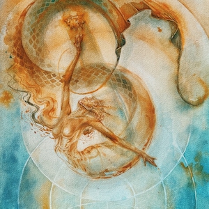 Caribbean Mermaid Art Print: Seawater Painting (8x10”)