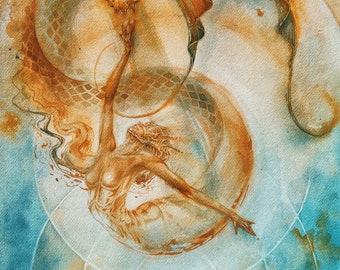 Caribbean Mermaid Art Print: Seawater Painting (8x10”)