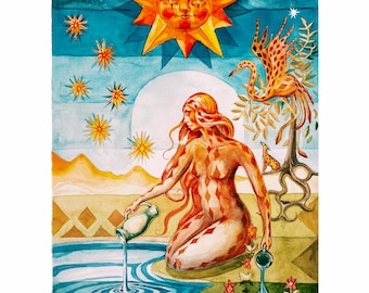 The Star Tarot Card Watercolor Print – Rider Waite Celestial Mystical Wall Art (8x10)