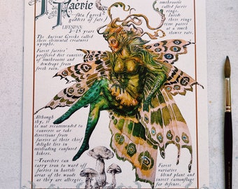 Forest Faerie Field Note Print – Watercolor Fantasy Art, Cottagecore Wall Decor (8x10")