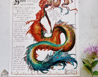 Coral Sea Siren Print – Watercolor Mermaid Fantasy Art (8x10)