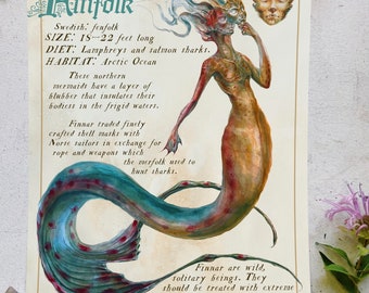 Arctic Finfolk Print – Watercolor Mermaid Art, Fantasy Wall Decor (8x10")