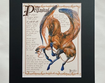 Pegasus Watercolor Art Print — Greek Mythology Fantasy Wall Art, Winged Horse Illustration, Mythology Lover Gift, 8x10